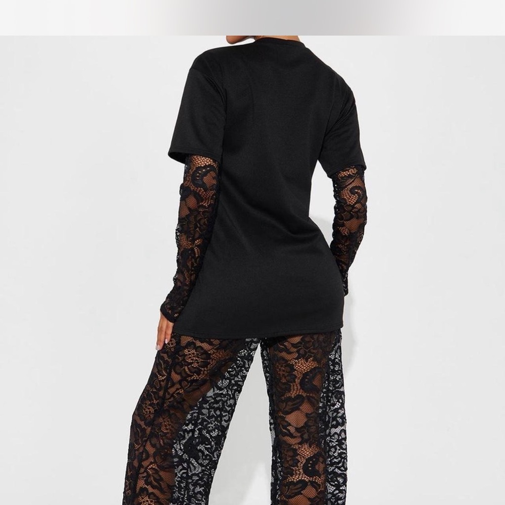 Black Lace Overlay Tee Set